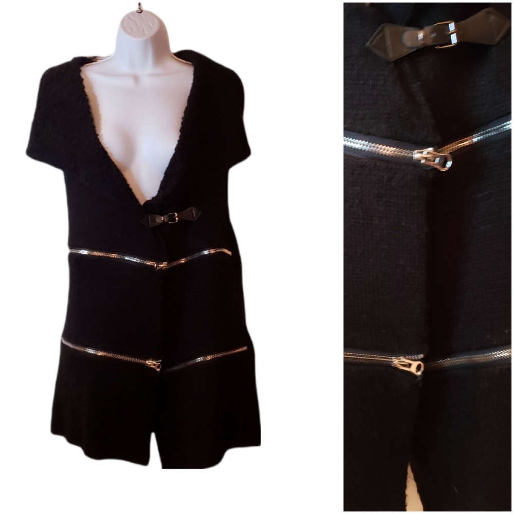 SIONI duster vest zipper decoration